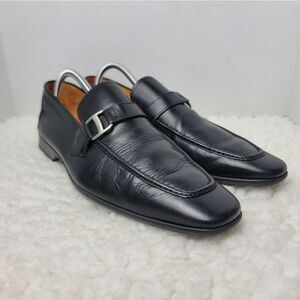 Magnanni Lino Mens Penny Loafer Size 8.5   Black Leather Buckle Shoes